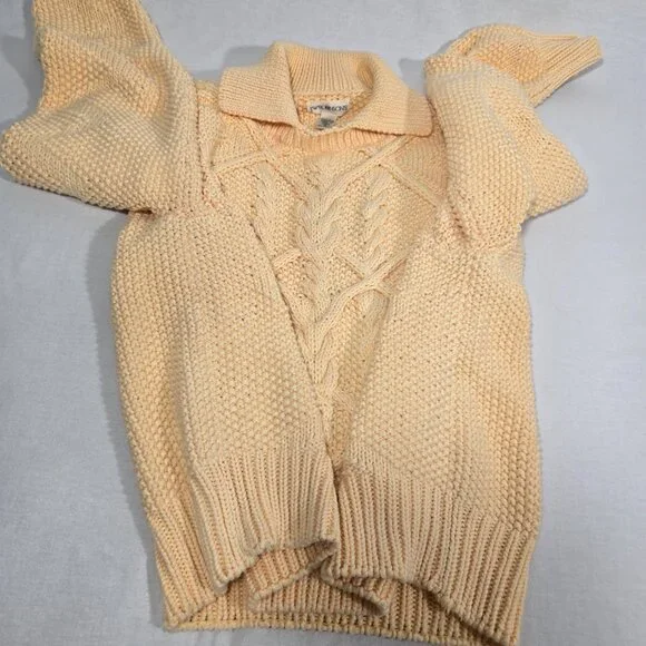 Vintage JW ROBINSON'S 90 Yellow Cotton Chunky Cable Knit Fisherman Sweater SizeM - Picture 11 of 17
